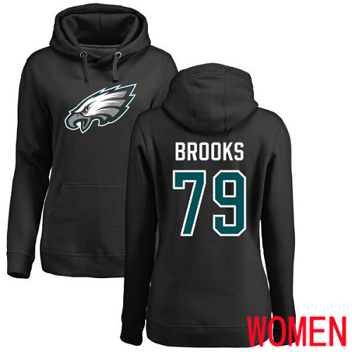 Women Philadelphia Eagles 79 Brandon Brooks Black Name and Number Logo NFL Pullover Hoodie Sweatshirts